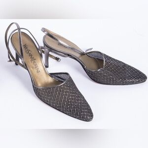 Yves Saint Laurent pewter mesh slingback heels size 8.